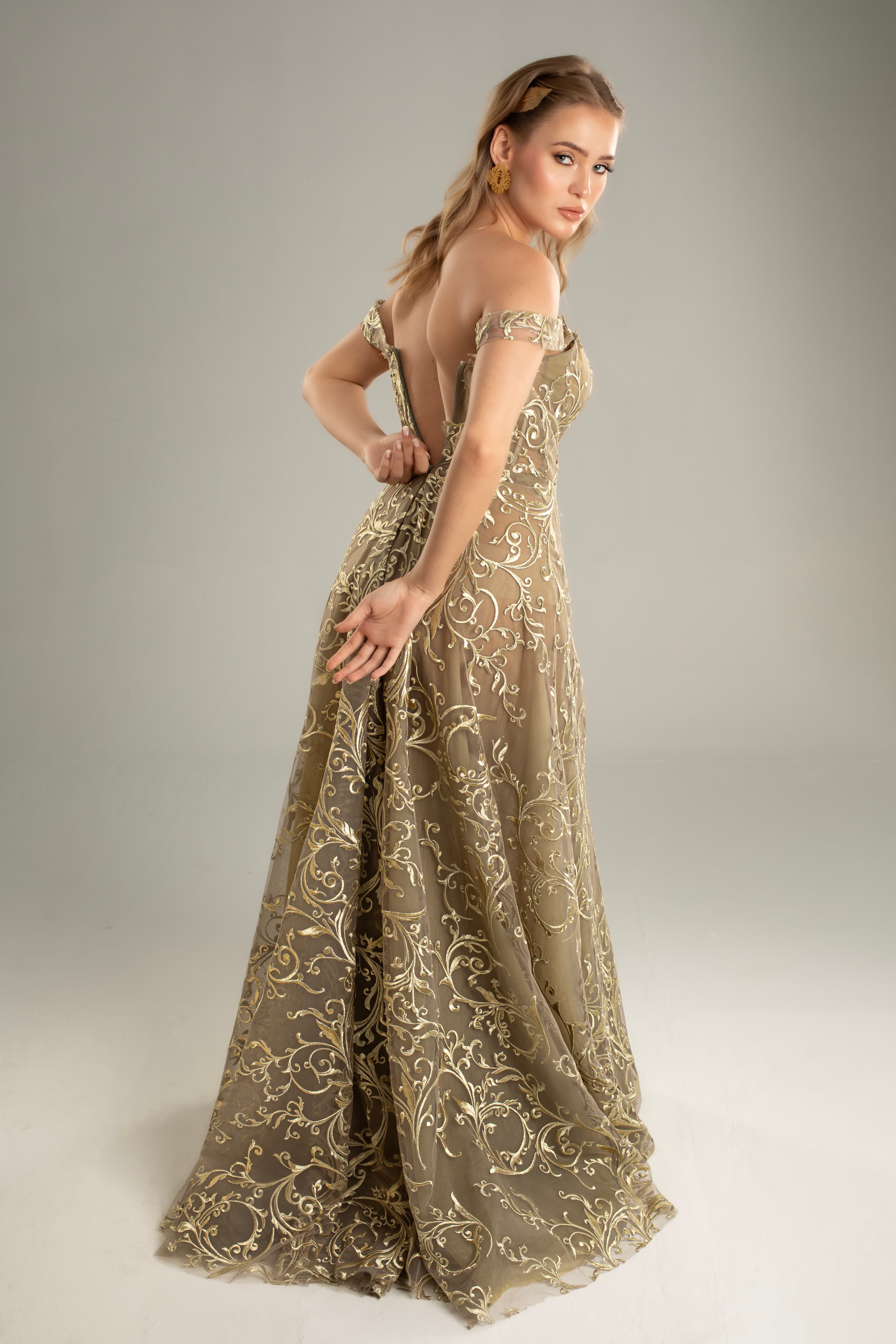 Golden Whimsy Off-Shoulder Gown image 1