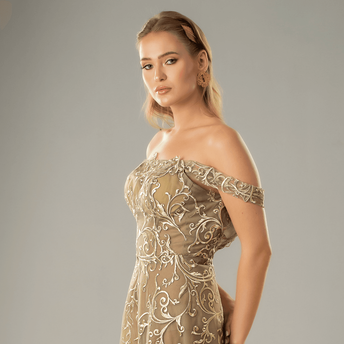 Golden Whimsy Off-Shoulder Gown hero image
